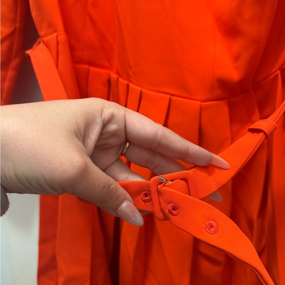 Ann Taylor Pleated Belted Orange Dress - Picture 3 of 5